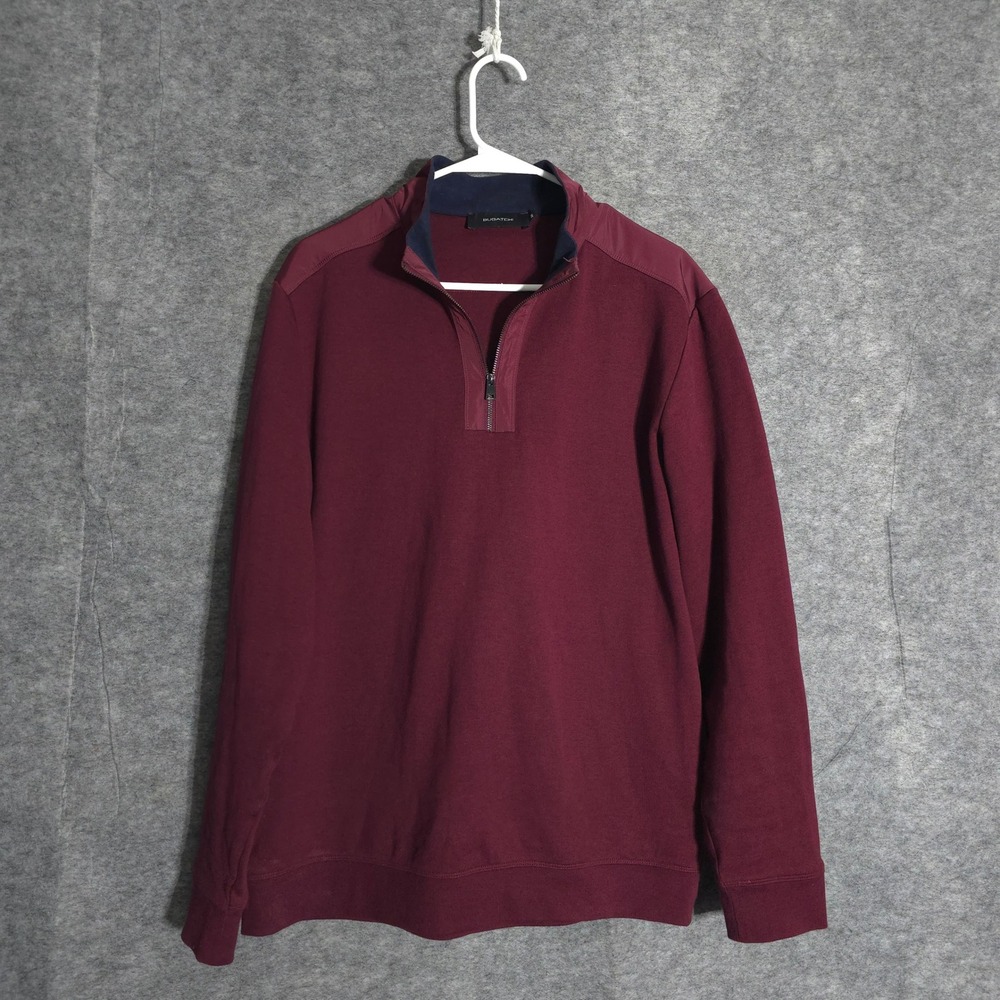 Bugatchi Pullover Mens Medium Burgundy Quarter Zip Cotton Blend Contrast Trim